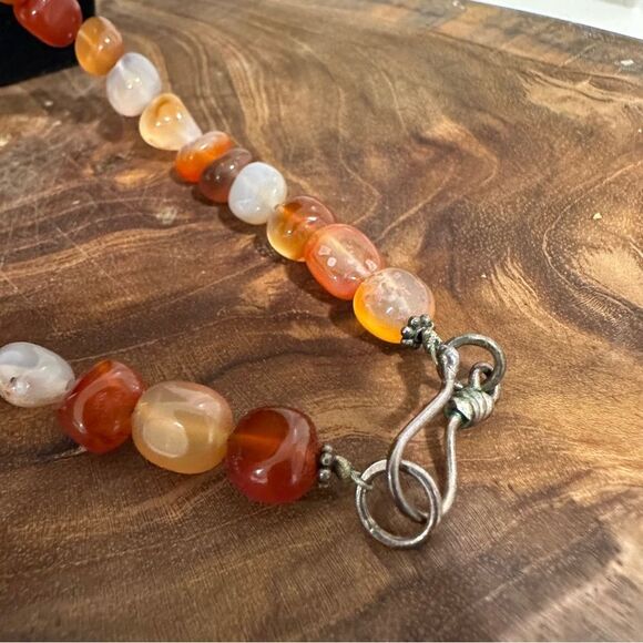 Vintage carnelian Sterling silver Orange red Beaded vintage carnelian necklace - Picture 9 of 12